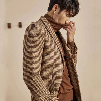 Men's Retro Suit Jacket English Style Casual Men's Large Size Jacket British Gentleman Wool Suit Trendy Tweed Houndstooth Suits