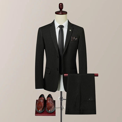 2025 new men's striped suit (suit + trousers) stylish and handsome British style wedding handsome two-piece set