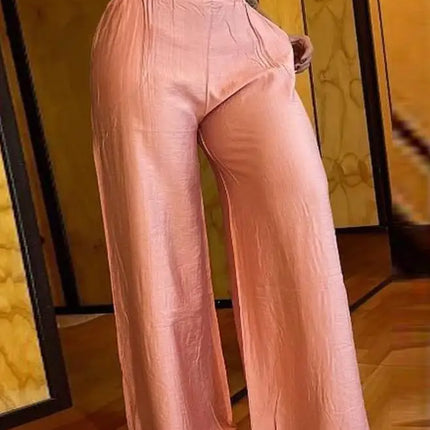 Women's High Waist Wide Leg Pants, Elegant Chain Decor, Black Trousers, Casual Clothes, White, Summer