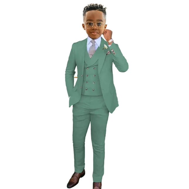 Fashionable Boys Suit Set 3 Pieces Jacket Vest Pants Banquet Party Outfit Elegant Children's Tuxedo Wedding Guest Clothes 2-20T