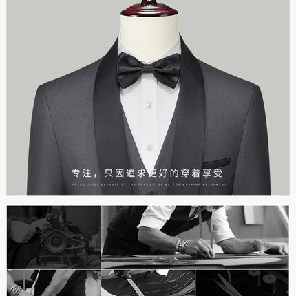 Men's New Fashion 2-Piece Suit Business Casual Slim Fit Single Button Blazer+Trousers Breathable Comfortable Side Slit Outfit