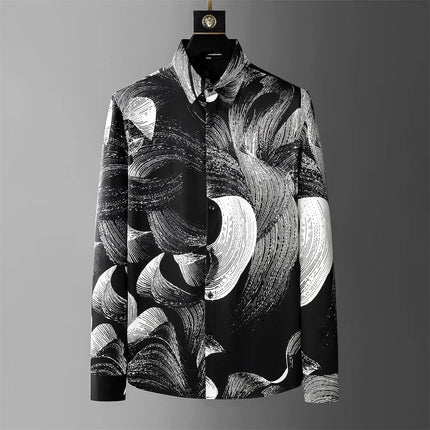 Luxury printed shirt men's long sleeved casual shirt, high-quality, fashionable, trendy, high-end plus size men's clothing XS-6X