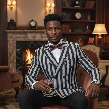 ST Cassy Men's Suits Fashion striped evening gown Double Breasted Slim Fit 2 Piece Jacket Pants dinner party