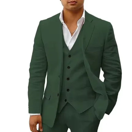 3 piece Linen Summer Men Suits for Wedding Groom Tuxedos 2026 Casual Beach Custom Man Suit Set Jacket Vest with Pants Man Fahion