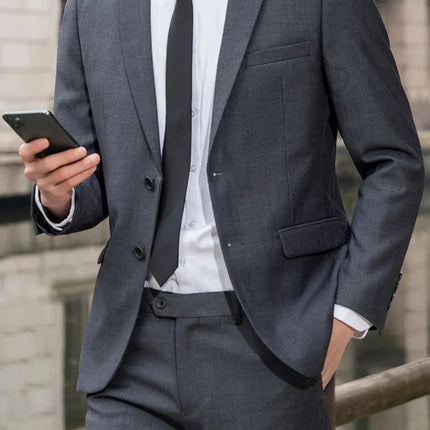 Suit (Blazer+ Trousers) Men's Casual Formal Business Gentleman Solid Color Hosting Four Seasons Slimming Wedding Fashion Suit