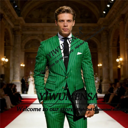 Classic Suit Men 2 Pieces Vertical Striped Jacket Pants Customized Man Formal Wear Business Banquet Attire Trajes Para Hombre