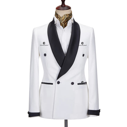 Cenne Des Graoom Men's Suit For Wedding Grooms White Tuxedo Black Shawl Lapel With 4 Button Front Fastening Slim Fit Party Prom