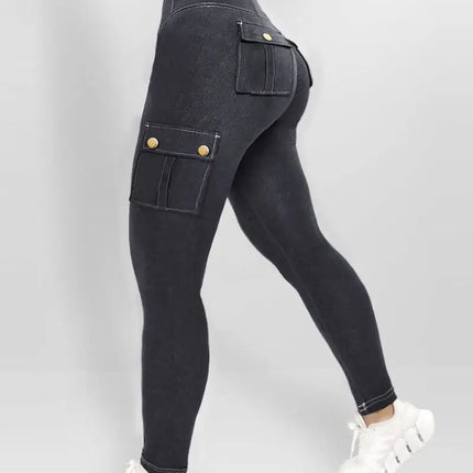 Women's Denim Pants 2024 Summer New Fashion Solid Color Buttoned Pocket Zipper Design High Waist Casual Daily Skinny Jeans