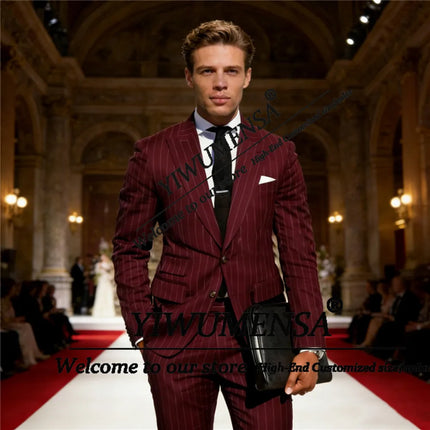 Classic Suit Men 2 Pieces Vertical Striped Jacket Pants Customized Man Formal Wear Business Banquet Attire Trajes Para Hombre