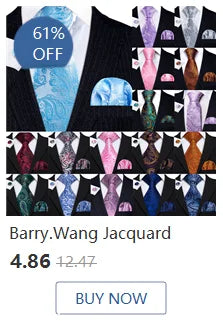 Barry.Wang Solid Silk Mens Tie Hankerchief Cufflinks Brooch Set Jacquard Plain Necktie Corsage For Male Wedding Party Events