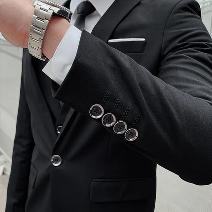 Suit (Blazer+vest+pants) Fashionable and Formal Outdoor Gentleman Solid Color Men's Business Wedding Host Gentle Three-piece Set