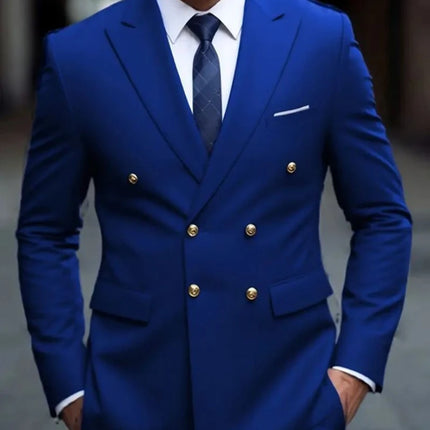 Double Breasted Men Suits Wedding Tuxedo Slim Fit Formal 2 Piece Jacket Pants Groom Prom Party Business Banquet Male Suit