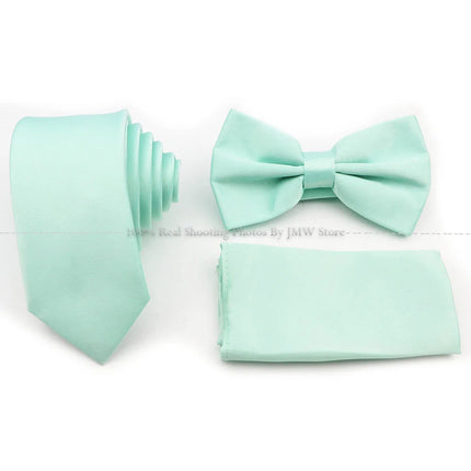 Hot Sale Purple Pink Sage Green Tie Set Polyester Necktie Bowtie Cufflink Brooch For Groom Suit Wedding Cravat Shirt Accessory