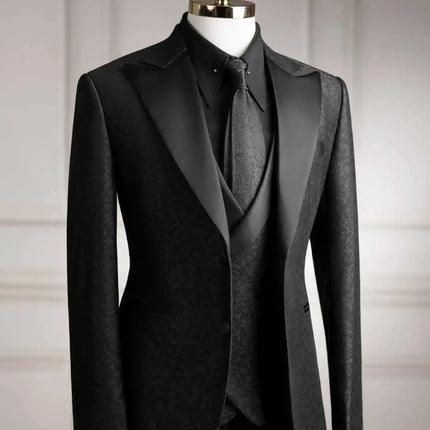Modern Jacquard Men Suits 3 PCS Coat Vest Pants Groom Suit Business Blazer Peaked Lapel Wedding Prom Party Jacket Customized