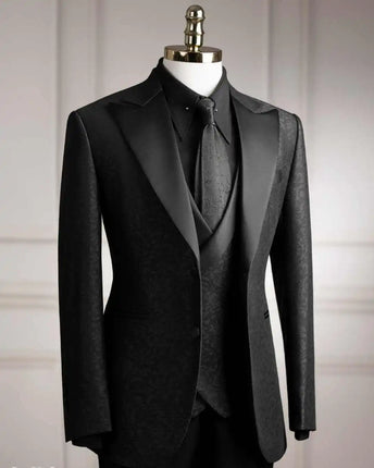 Modern Jacquard Men Suits 3 PCS Coat Vest Pants Groom Suit Business Blazer Peaked Lapel Wedding Prom Party Jacket Customized