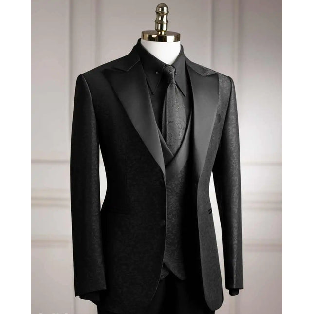 Modern Jacquard Men Suits 3 PCS Coat Vest Pants Groom Suit Business Blazer Peaked Lapel Wedding Prom Party Jacket Customized