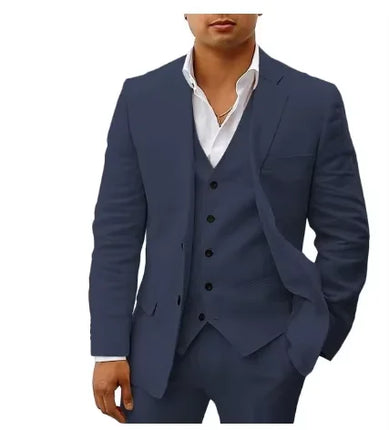 3 piece Linen Summer Men Suits for Wedding Groom Tuxedos 2026 Casual Beach Custom Man Suit Set Jacket Vest with Pants Man Fahion