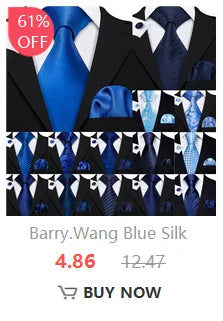 Barry.Wang Solid Silk Mens Tie Hankerchief Cufflinks Brooch Set Jacquard Plain Necktie Corsage For Male Wedding Party Events