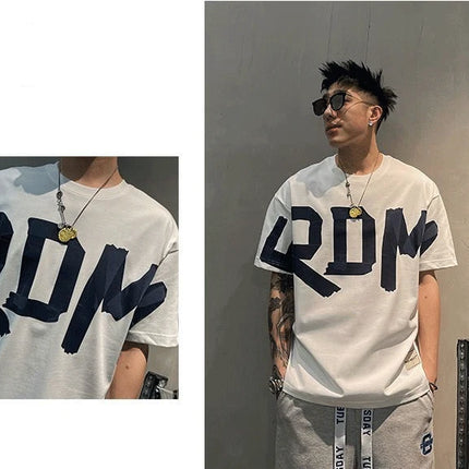 2025 Summer Casual All-match Trend Korean Fashion Short Sleeve Round Neck Solid Color Letter Printed Loose Fashion Youth T-shirt