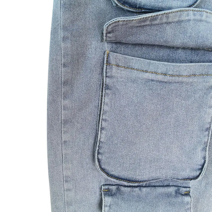 Multi Pockets Jeans Cargo Pants Sexy Women High Waist Elegant Streetwear Denim Casual Straight Trousers