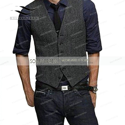 Mens Vests Tweed Herringbone Slim Fit Fashion Men's Suits Vests For Jacket Groomsmen  Waistcoat For Wedding