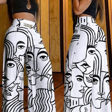 Women's High Waist Wide Leg Pants, Elegant Chain Decor, Black Trousers, Casual Clothes, White, Summer