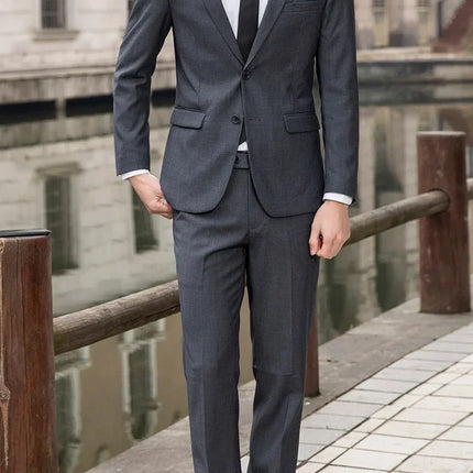 Suit (Blazer+ Trousers) Men's Casual Formal Business Gentleman Solid Color Hosting Four Seasons Slimming Wedding Fashion Suit