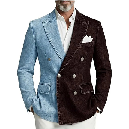 Denim Men's Suit Jacket Double Breasted Peak Lapel Slim Fit Casual Blazer Outing Date Night Trendy Party Fashion Costume Homme