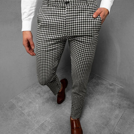 Men's Fashion Plaid Pants 3D Printed Comfortable Business Pants Casual Quick Drying Straight Pants Suit Pants Spring Summer
