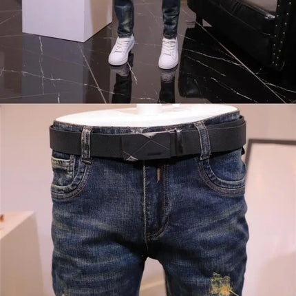 2025 Autumn and Winter Retro Jeans Men's Trendy Brand Slim-fitting Small Feet Elastic Youth Fashion Handsome Blue Long Pants