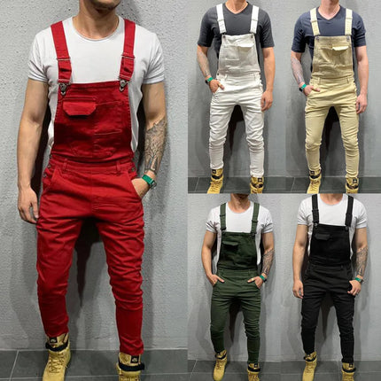 Men's Denim Dungaree Bib Overalls Jumpsuits Moto Biker Jeans Pants Trousers Plus Size Mens Casual Overalls