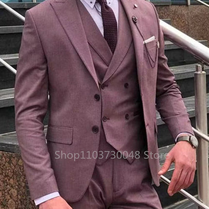 Fashion Men's 3 Pieces Suits Slim Fit Groomsmen Tuxedos Formal Wedding/Business Men Suits Jacket+Vest+Trousers for Party
