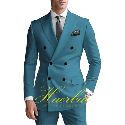 Men's Suits 2 Piece Double Breasted Jacket Pants Wedding Groom Tuxedo Formal Blazer Suit for Men