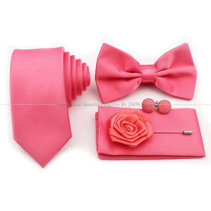 Hot Sale Purple Pink Sage Green Tie Set Polyester Necktie Bowtie Cufflink Brooch For Groom Suit Wedding Cravat Shirt Accessory