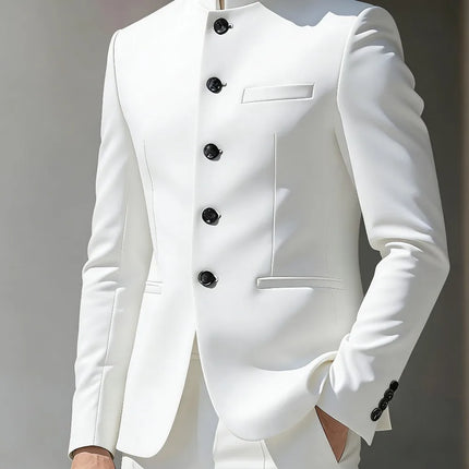 Chinese Men Suits Business Suits With Stand Collar Slim Fit 2 Pcs Blazer Pants Set Formal Wedding Office Outfit Tailored Outfit