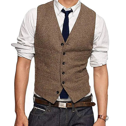 Mens Vests Tweed Herringbone Slim Fit Fashion Men's Suits Vests For Jacket Groomsmen  Waistcoat For Wedding