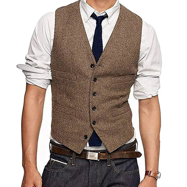 Mens Vests Tweed Herringbone Slim Fit Fashion Men's Suits Vests For Jacket Groomsmen  Waistcoat For Wedding
