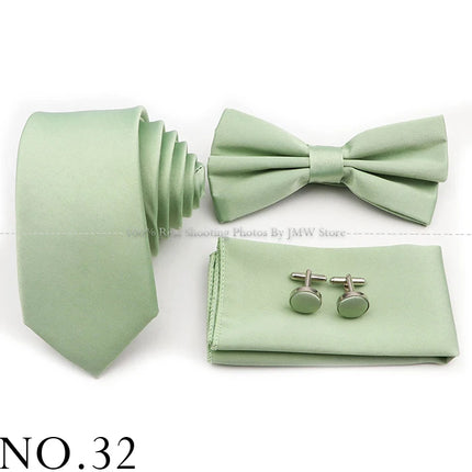 Hot Sale Purple Pink Sage Green Tie Set Polyester Necktie Bowtie Cufflink Brooch For Groom Suit Wedding Cravat Shirt Accessory
