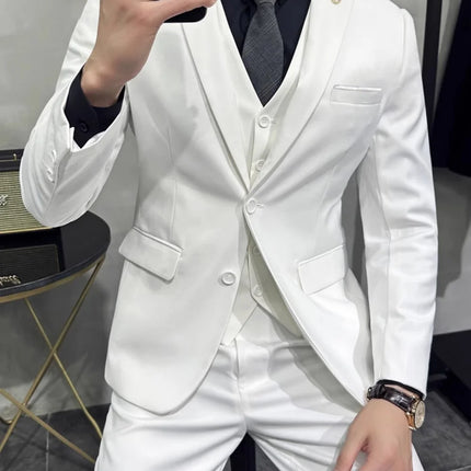 Men's Wedding Groomsmen Suit Set High-Quality Solid Color Casual Office Menswear Jacket + Vest + Pants