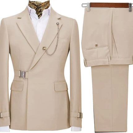 Men's 2 Piece Suit with Metal Clasp Slim Fit Suit Stylish Business Casual Tuxedo Suit