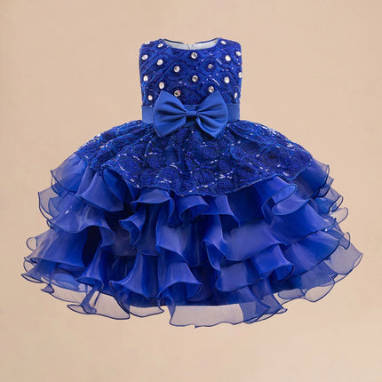 Girls Birthday Party Dresses For Kids Beading Royal blue Elegant Princess Clothes Children Prom Ceremony Wedding Formal Clothing
