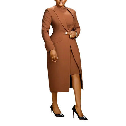 CM.YAYA Women's Set Full Sleeve Long Blazer Coat+ Long Dress Suit 2025 Winter Streetwear Two 2 Piece Set Africa OL Work Outfits