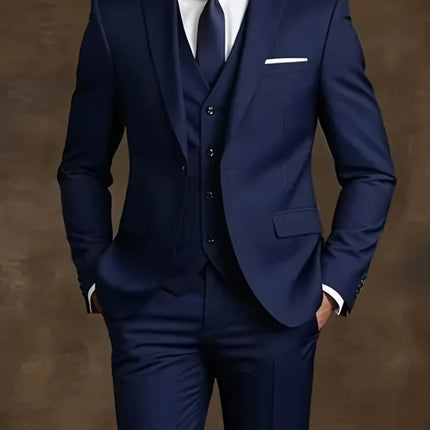Men's Business Casual Suit for Weddings, Genuine Blazer, Vest and Pants, Big & Tall,Slim Fit Waistcoat, Dress Trousers, US Size