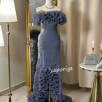 Customized Fashion Pleat Ruffle A-line Off-the-shoulder Long Dresses Bespoke Occasion  Exquisite Chinese Style