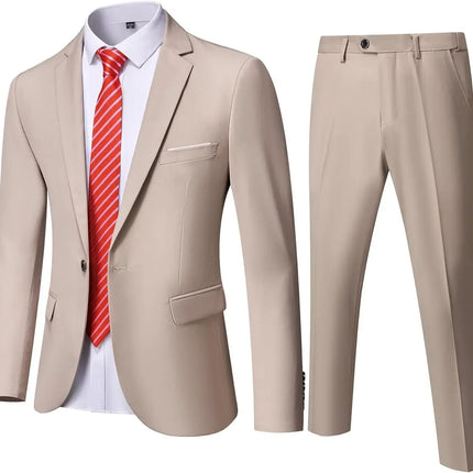 ( Blazer + Pants ) Men's 2 Piece Suit  Random Tie Included, Wedding & Business Dinner Male Formal Menswear Prom & Office Wear