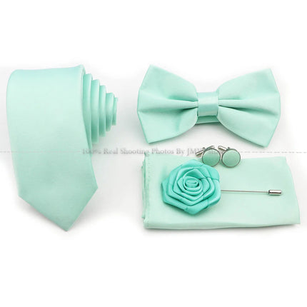 Hot Sale Purple Pink Sage Green Tie Set Polyester Necktie Bowtie Cufflink Brooch For Groom Suit Wedding Cravat Shirt Accessory