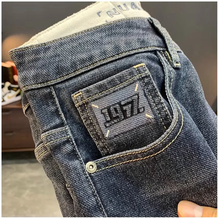 Summer Men's Slim Fit Jeans Thin Trendy Loose Straight Leg Elastic Nine Point Pants Versatile Casual Straight Cut Jeans