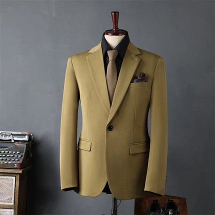 Man Suit Coat Simple Solid Color Single-breasted Male Outerwear Slim Simple Long Sleeve Versatile Wedding Office Men Blazer