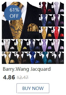 Barry.Wang Solid Silk Mens Tie Hankerchief Cufflinks Brooch Set Jacquard Plain Necktie Corsage For Male Wedding Party Events