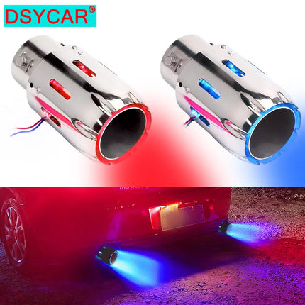 1Pcs 63mm Exhaust Tips Stainless Steel Muffler Car Exhaust Tail Pipe Modification Luminous Tube With Blue Flame LED light